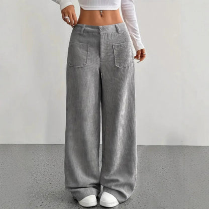 👖👖【50% отстъпка】Нови дамски ежедневни кадифени панталони, с висока талия, много джобове, свободна кройка, дълги до пода и широки крачоли