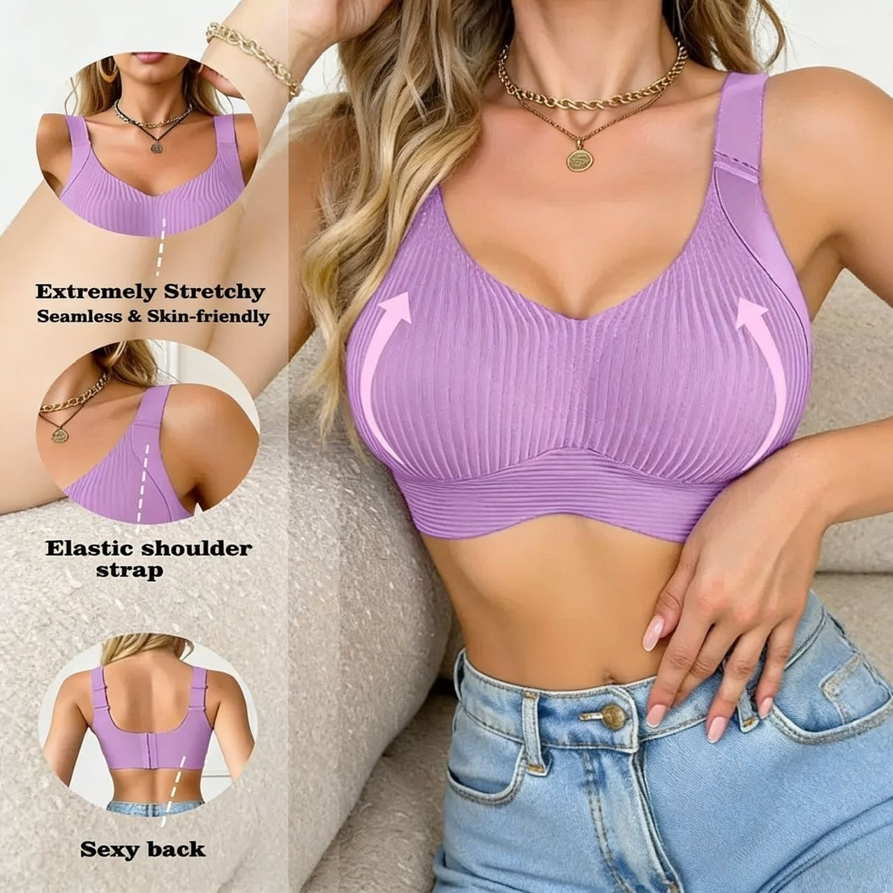 😍【Kupi enega, dobi enega brezplačno】Ženski enodelni modrček brez žice❤️【40–95 kg】Udobno in zračno