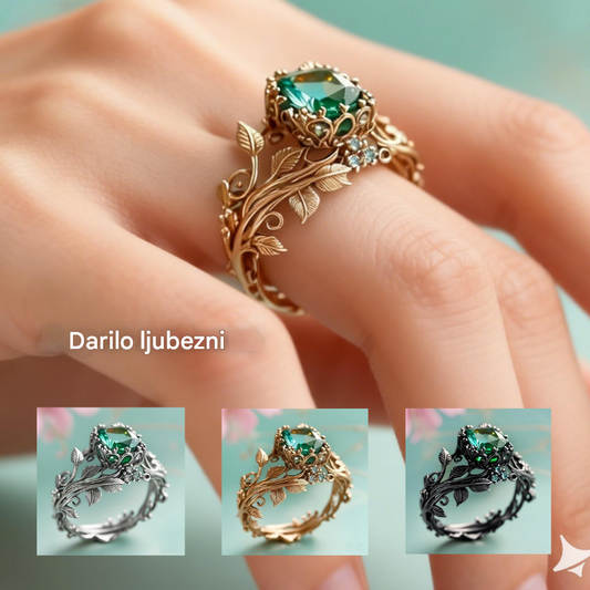 ✨Kreativen retro prstan iz zlitine z intarzijo iz zelenih kristalov