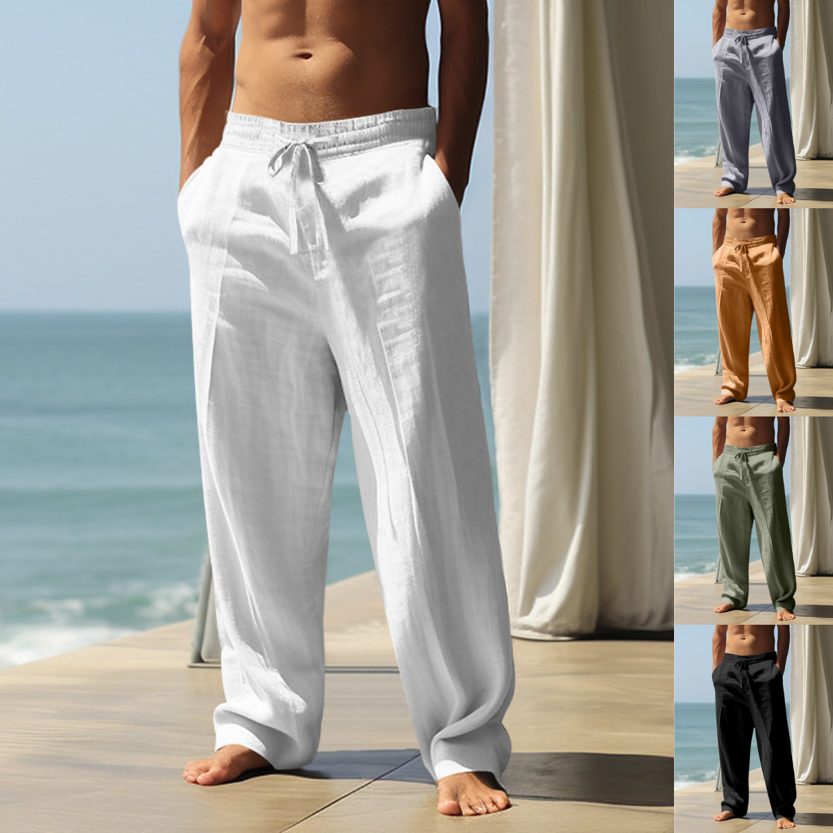 🌿👖 50% отстъпка【40-100kg】Мъжки летни ленени ежедневни спортни панталони с прави крачоли, големи размери, свободни и дишащи ✅️Плащане при доставка