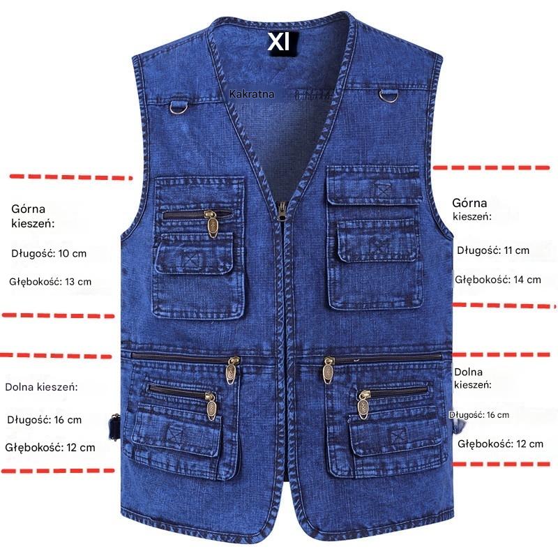 🔥 【Nowa kolekcja -50%】Męska kamizelka jeansowa z wieloma kieszeniami 【XL–7XL】 – trwała, oddychająca i wygodna