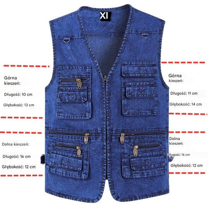 🔥 【Nowa kolekcja -50%】Męska kamizelka jeansowa z wieloma kieszeniami 【XL–7XL】 – trwała, oddychająca i wygodna