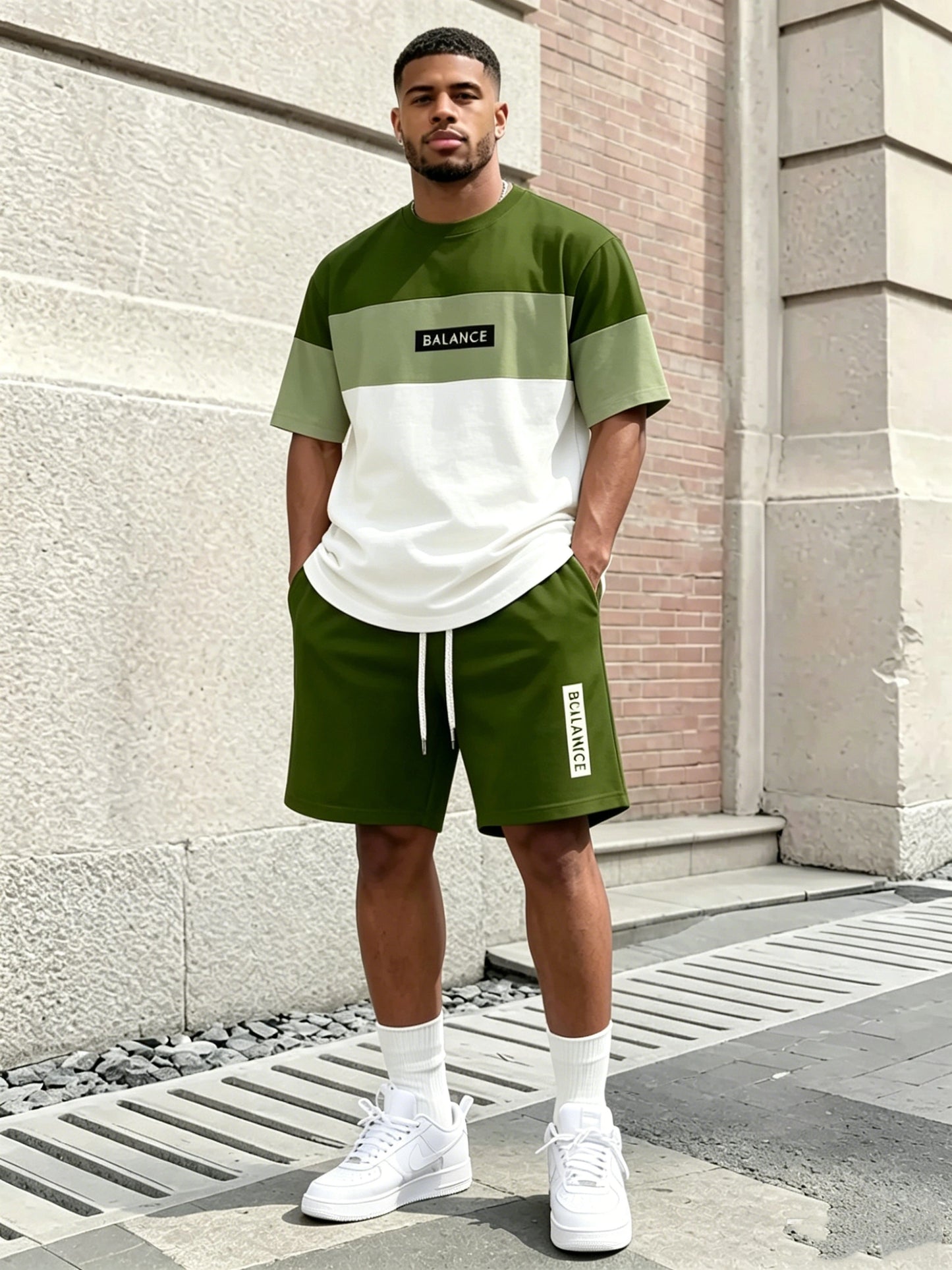 【S-5XL】Stylowy męski komplet składający się z koszulki z nadrukiem i spodenek, modny dwuczęściowy komplet, wygodny zarówno na co dzień, jak i na sportowo.