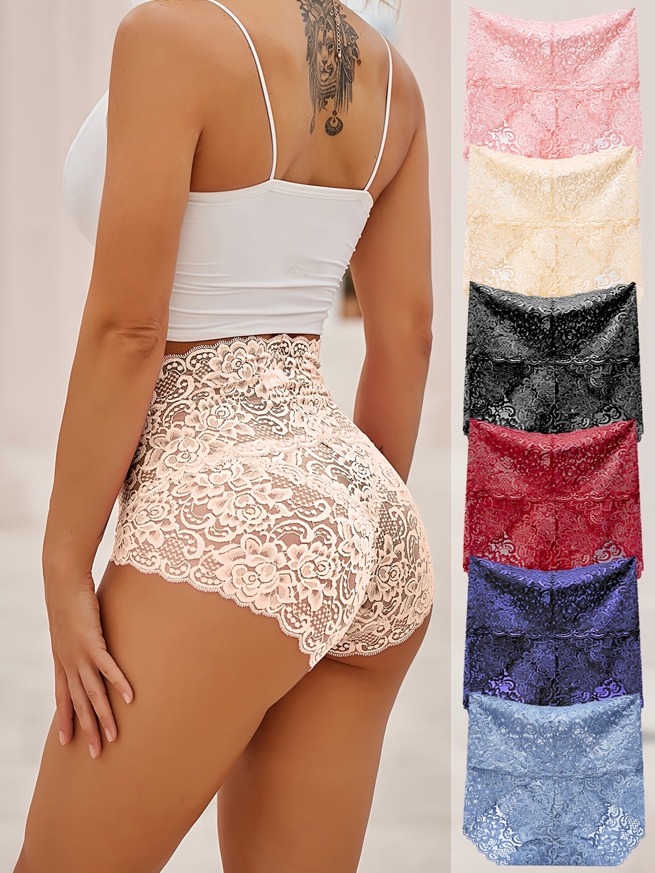🔥【Cumpără 3, primești 3 gratis】(6 bucăți) - Chiloți modelatori din dantelă, antibacterieni, cu talie înaltă