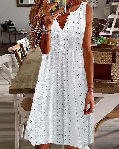 🧚‍♀️ 【50% popust 🔥】【S–5XL】😍 Nova poletna obleka za ženske, večje številke, enobarvna, brez rokavov, z V-izrezom in zračnim žakardovim vzorcem