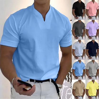 👕 2026 Męska koszula z krótkim rękawem i dekoltem w serek, stylowa i wygodna, doda Ci energii.
