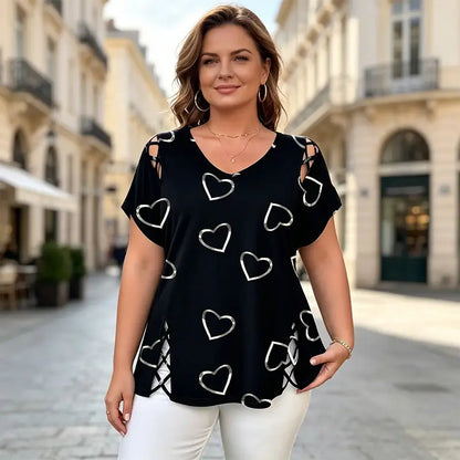 👚【S-5XL】Módne tričko s výstrihom do V a výstrihom v tvare srdca