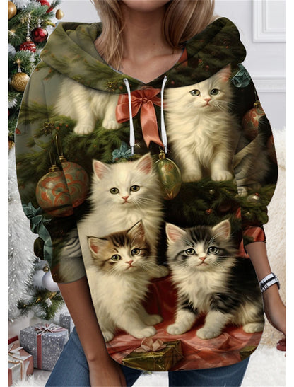 【50% отстъпка】【S-3XL】🐱 Дамски суитшърт с 3D принт и мотив на котка и животно. Уникален дизайн, сладък модел