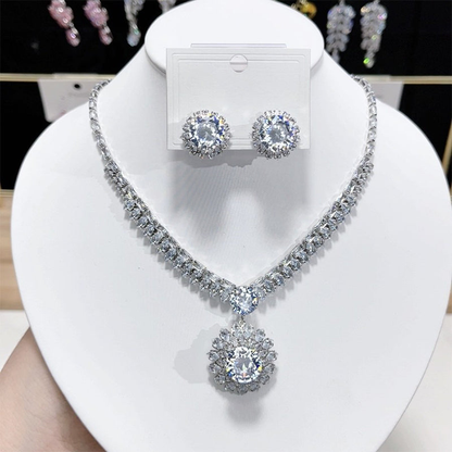 💎 ✨ Lśniący komplet naszyjnika i kolczyków z cyrkonii sześciennych: ponadczasowa elegancja, idealny prezent, idealny na śluby, przyjęcia lub jako luksusowy dodatek na co dzień 💍