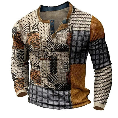 🌴【S-4XL】👔 Nowa kolekcja męskich koszul z nadrukiem, z długim rękawem, w luźnym stylu Henry, dostępna w wielu kolorach