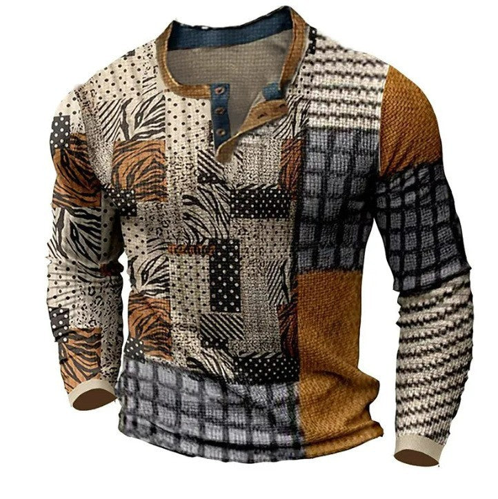 🎁😍[Разпродажба за ограничено време] 👔[S-4XL] Мъжка поло тениска с дълъг ръкав и щампа