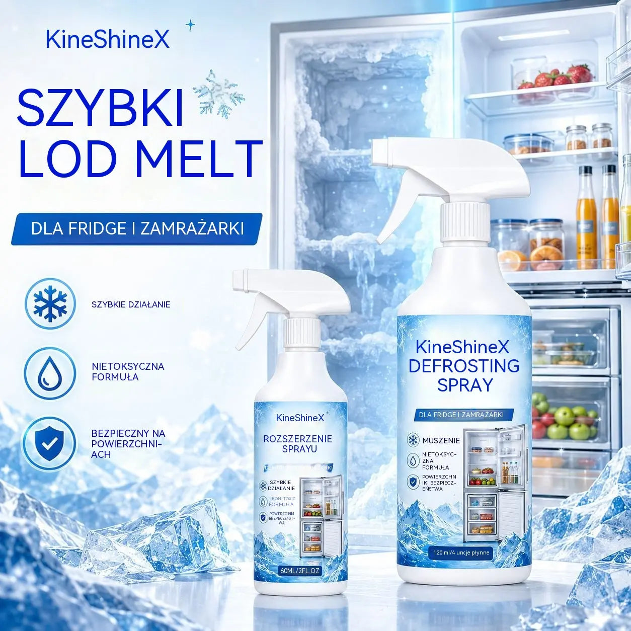 🔥【2 butelki 】❄️ Nowy spray do odmrażania 2026 🧡 Szybko usuwa lód z zamrażarki