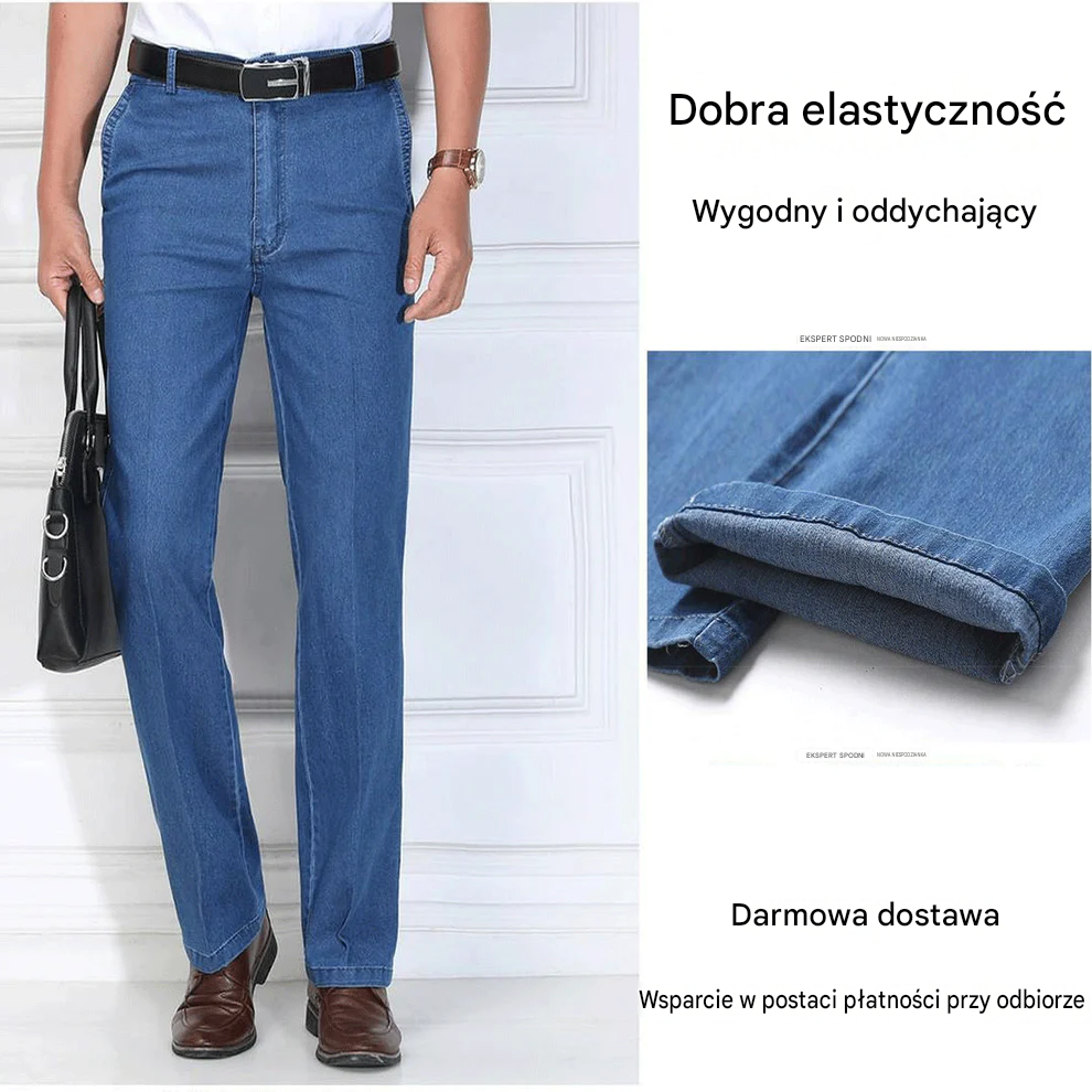 🙋‍♂️👖 Nowe męskie elastyczne, oddychające jeansy z wysokim stanem