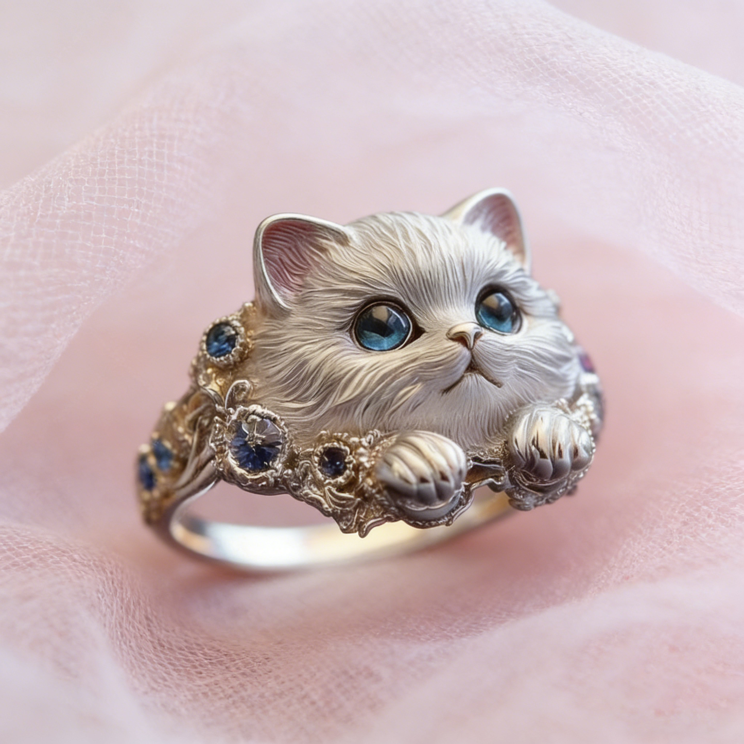 🎁😍🎁😍2 артикула за 23 евро -- Семпъл и елегантен пръстен с котенце от сребро 925 с диаманти