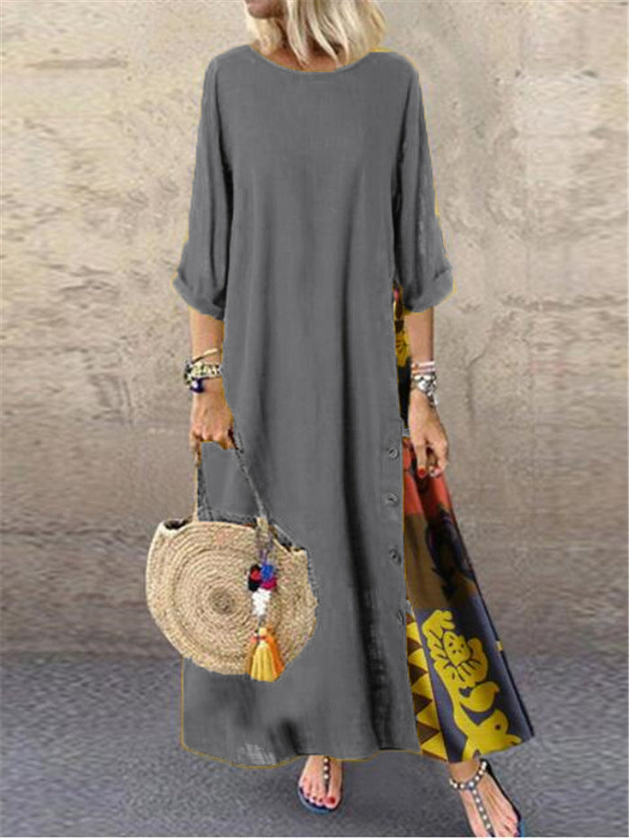🌾【Ofertă specială】💕[M-5XL] Rochie nouă din in cu imprimeu vintage pentru vara 2025 - moale și confortabilă la atingere