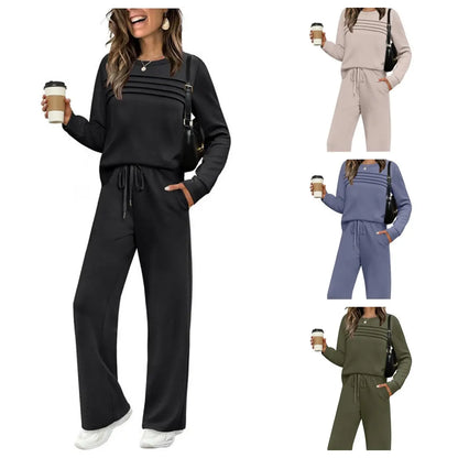 🔥【S-5XL】💖Damski, modny, sportowy zestaw na co dzień, wysokiej jakości bawełniana koszulka z długim rękawem + spodnie - E ✅️Płatność przy odbiorze
