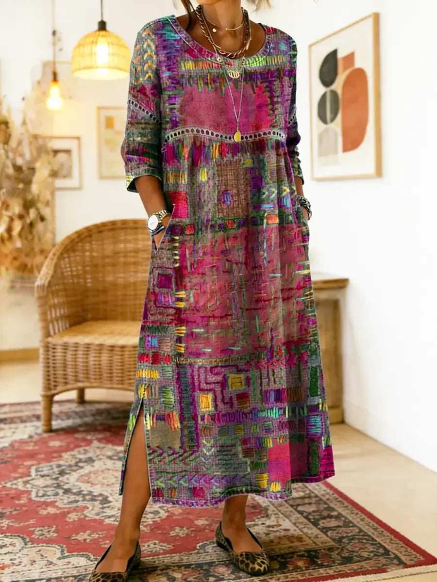 ✨ 50% zniżki!【S-5XL】Letnia sukienka w stylu retro z okrągłym dekoltem i nadrukiem – lekka, przewiewna, wyszczuplająca i łatwa w stylizacji.