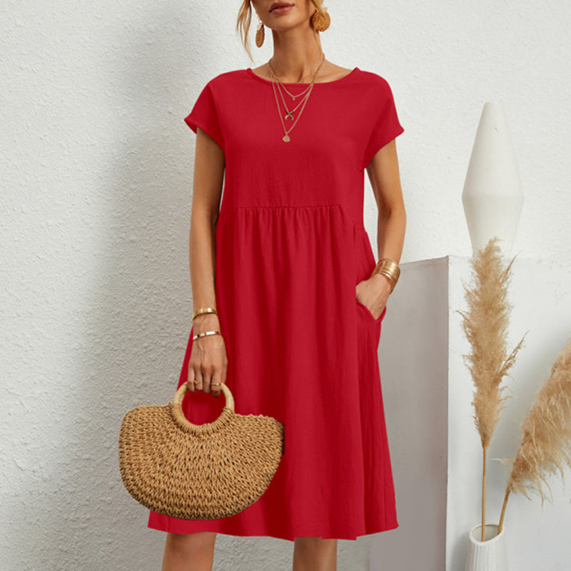 💖💖【8 culori】【S-5XL】Rochie de damă din bumbac și in 2025 cu decolteu rotund și croială lejeră