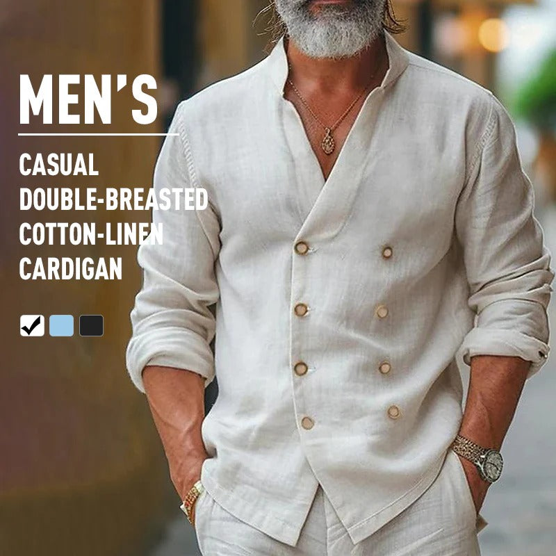 👔🌿Moška bombažno-lanena srajca z dvojnimi gumbi