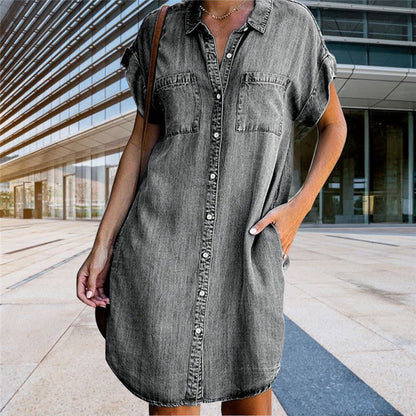 🔥【Specjalna oferta letnia】✨😍【S-5XL】2026 Letnia, nowa, modna, swobodna sukienka jeansowa z krótkim rękawem