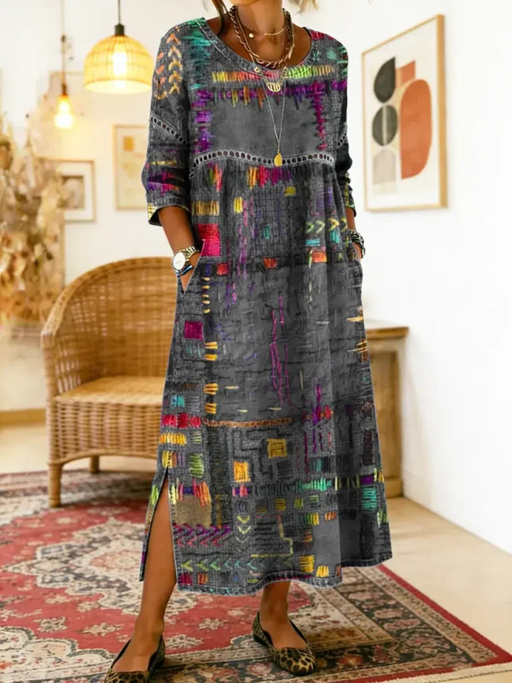 ✨ 50% zniżki!【S-5XL】Letnia sukienka w stylu retro z okrągłym dekoltem i nadrukiem – lekka, przewiewna, wyszczuplająca i łatwa w stylizacji.
