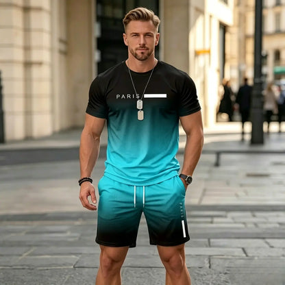 ✨【Pago contra entrega】Conjunto deportivo de verano de 2 piezas para hombre: camiseta de manga corta y pantalones cortos cómodos, ideales para uso casual y estar en casa.
