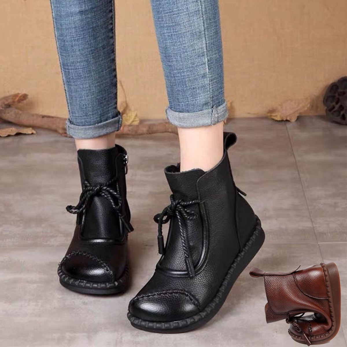 👢🔥【35-40】50 % popusta - 👍 Nove retro mehke usnjene Martin čizme za zgodnjo jesen 2025, zračne in udobne