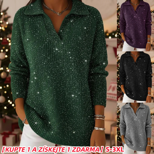🔥🔥【50% zľava】【S-3XL】Trblietavý pletený sveter s dlhým rukávom, jednofarebný