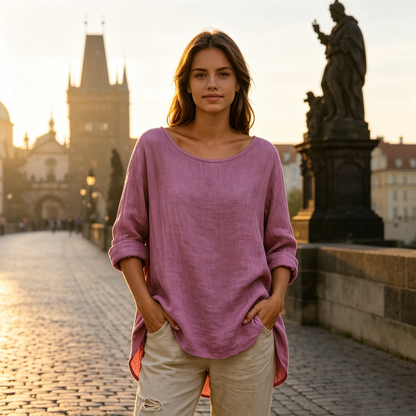 ✨【S–3XL】Modna bawełniano-lniana koszulka z okrągłym dekoltem, prosta i swobodna, przewiewna i uniwersalna.