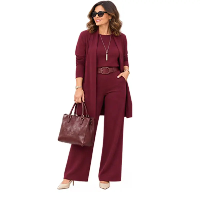 🎁【S-5XL】💝 Elegantná trojdielna súprava, ktorá obsahuje dlhý kardigán (vrátane topu a nohavíc na nosenie pod ním)