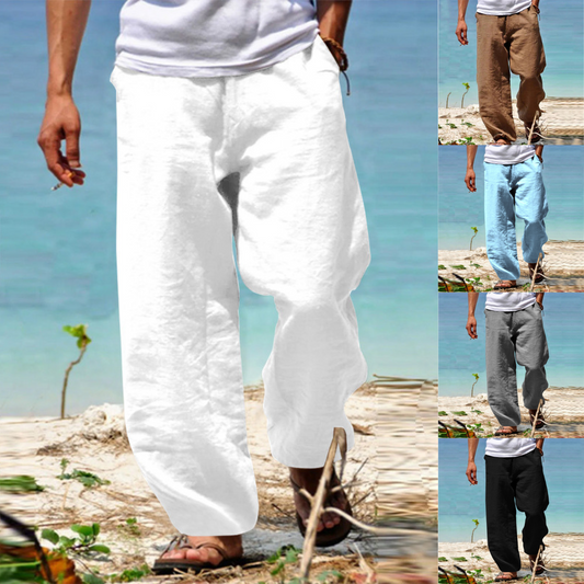 👖🕺【50% sleva 🔥】【S–5XL】😍 Letní pánské rovné kalhoty se širokými nohavicemi ve velkých velikostech, jednobarevné, se stahovací šňůrkou v pase, ležérní a prodyšné, 8 barev