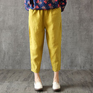 👖【M-4XL】Нови пролетни панталони с еластична талия, памучно-ленени, едноцветни. Небрежно и универсално