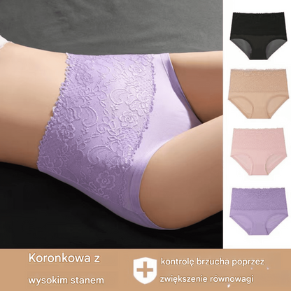 🔥【Kup 3, otrzymaj 3 gratis】🔥【4-125 kg】Koronkowe damskie majtki z wysokim stanem, modelujące brzuch bez ucisku, miękkie i wygodne, odpowiednie dla różnych typów sylwetki
