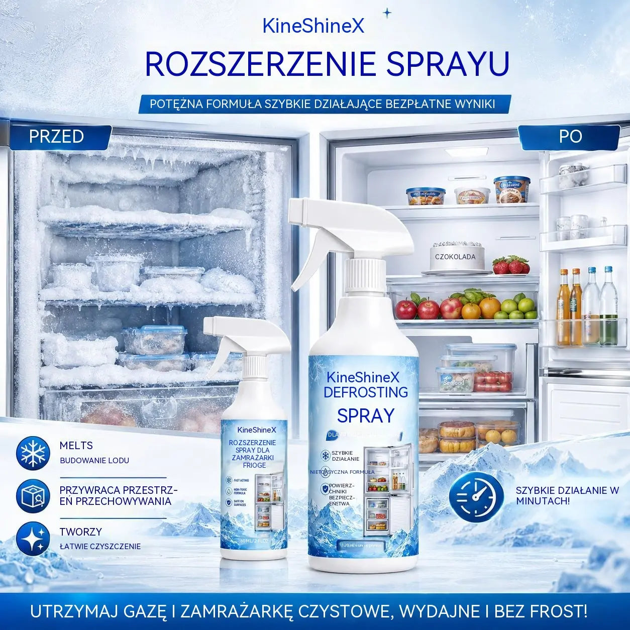 🔥【2 butelki 】❄️ Nowy spray do odmrażania 2026 🧡 Szybko usuwa lód z zamrażarki