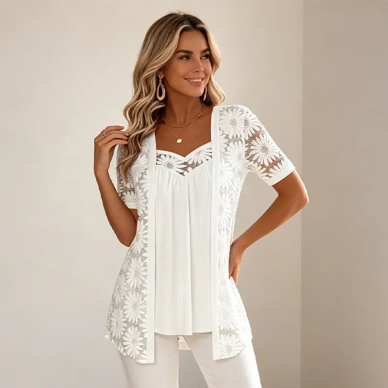 👚 Elegantný sieťovaný top 2 v 1 s čipkou – tvaruje a zoštíhľuje bruško, dostupný v 5 farbách, veľkostiach S–4XL! 🌸✨