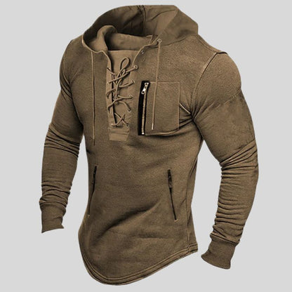🔥【S-3XL】】2026 Jarní/podzimní mikina s kapucí, jednobarevná šněrovací mikina s kapsou na zip