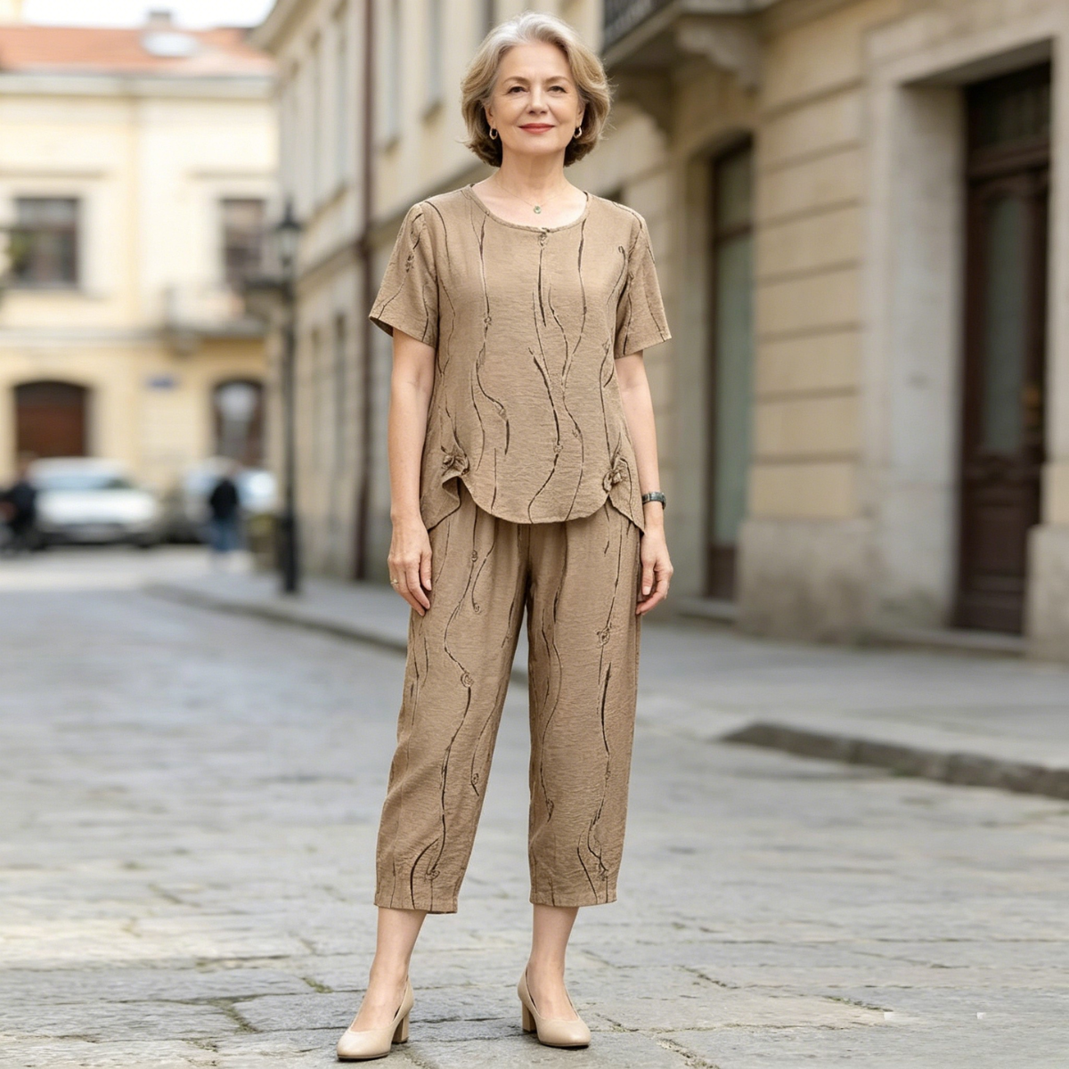 【S-6XL】Wygodny i stylowy damski dwuczęściowy komplet – miękka bluzka z krótkim rękawem i spodnie, luźny krój odpowiedni do różnych typów sylwetki.