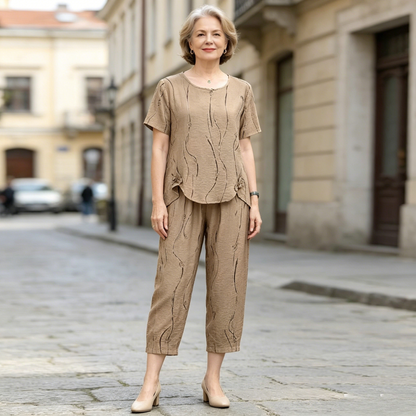 【S-6XL】Wygodny i stylowy damski dwuczęściowy komplet – miękka bluzka z krótkim rękawem i spodnie, luźny krój odpowiedni do różnych typów sylwetki.