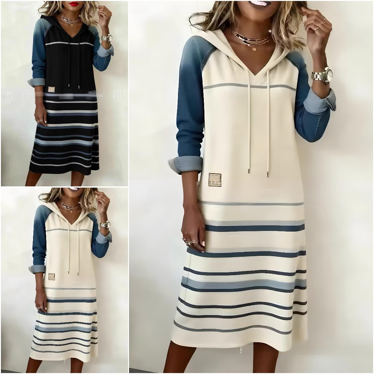 🔥【50% sleva】【S-3XL】2025 Žhavé nové džínové barevné blokové mikiny s kapucí