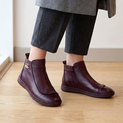 【35-40】Damskie botki w stylu retro – ocieplane, wodoodporne, ze skóry, na miękkiej podeszwie, antypoślizgowe, krótkie, dla mam