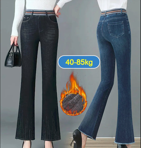 【50% sleva】👖【40-85 kg】👖 Nové zimní džíny s vysokým pasem z tlustého fleecu