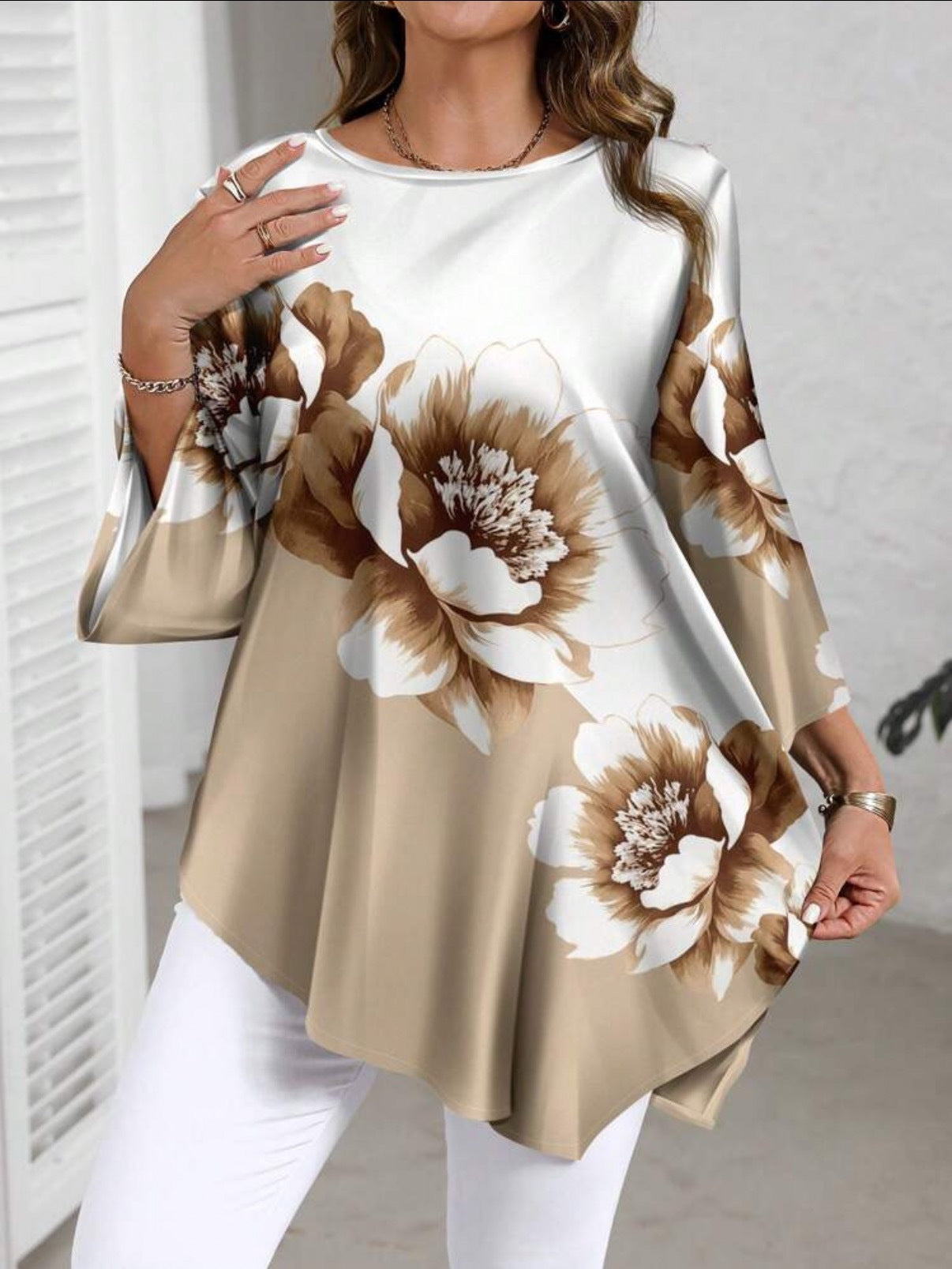 ✨✨[L-5XL] Нов ежедневен универсален дамски топ за големи размери с тениска с кръгло деколте и щампа по цялата повърхност (различни цветове и размери)