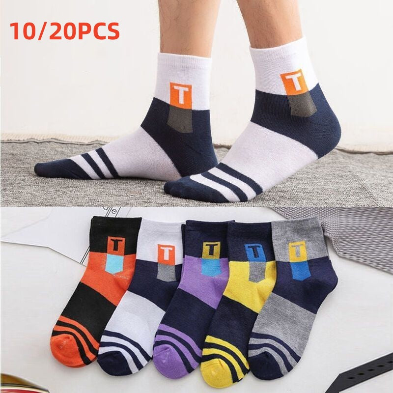 🧦Kupte 5 kusů a získejte 5 kusů zdarma【10 párů】Zářivé, odolné vůči zápachu a absorbující pot sportovní ponožky pro muže