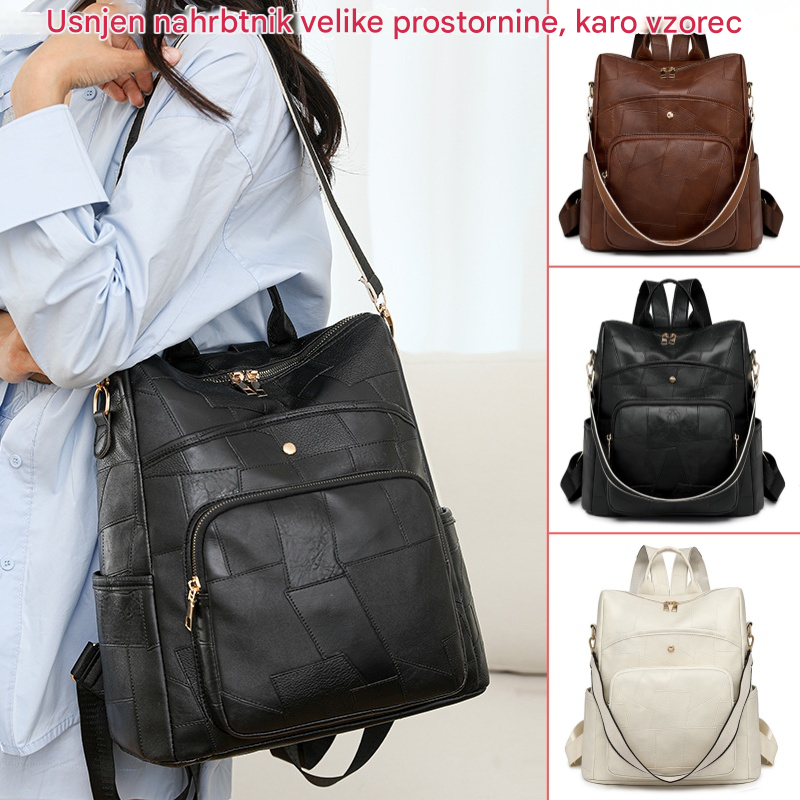 👛🌟【Plačilo ob dostavi】Usnjen nahrbtnik velike prostornine, karo vzorec