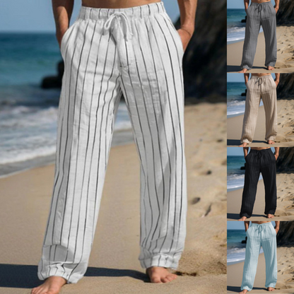 😍50% de descuento🔥Nuevos pantalones de lino para hombre en tallas grandes, a rayas, de corte recto ✅️Pago contra entrega