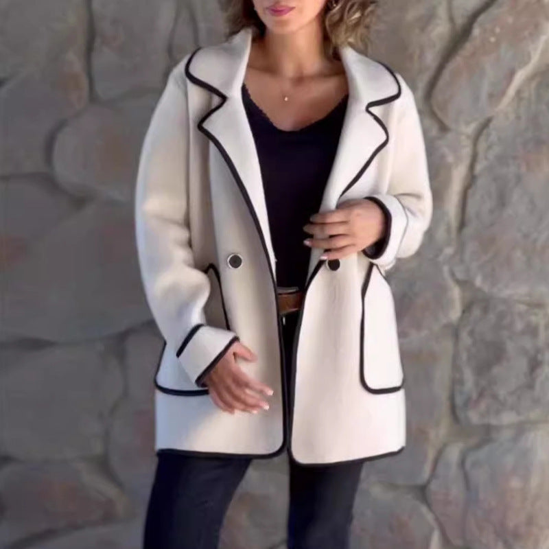 💥【50% sleva】【S-5XL】Nový elegantní oboustranný vlněný kabát s límcem ve tvaru saka