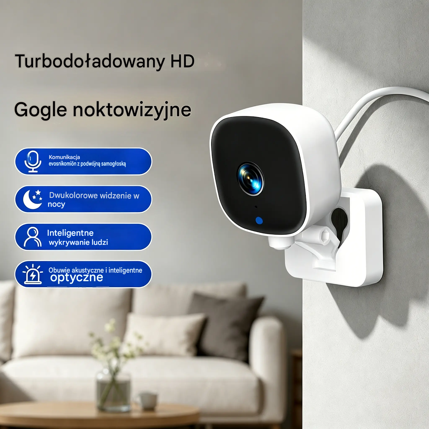 Kamera o wysokiej rozdzielczości z inteligentnym systemem nadzoru domu przez bezprzewodowe WiFi, noktowizorem w podczerwieni, dwukierunkowym interkomem i kamerą o wysokiej rozdzielczości.