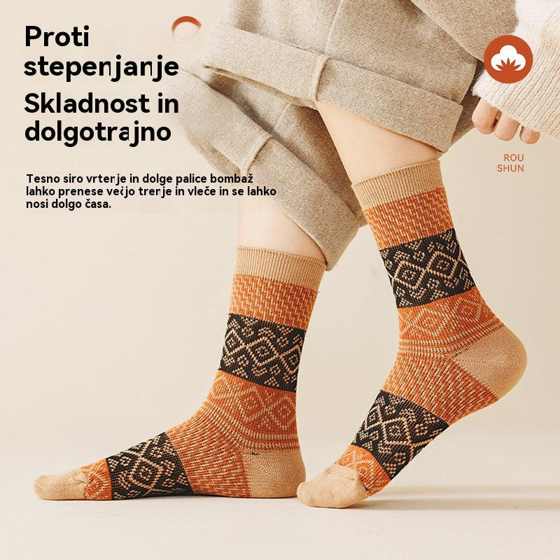🏆【50 % popust】🧦Retro barvno ujemajoče se priložnostne nogavice v etničnem slogu, srednje cevaste nogavice, jesenske in zimske tople bombažne nogavice