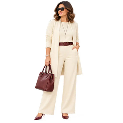 🎁【S-5XL】💝 Elegantná trojdielna súprava, ktorá obsahuje dlhý kardigán (vrátane topu a nohavíc na nosenie pod ním)