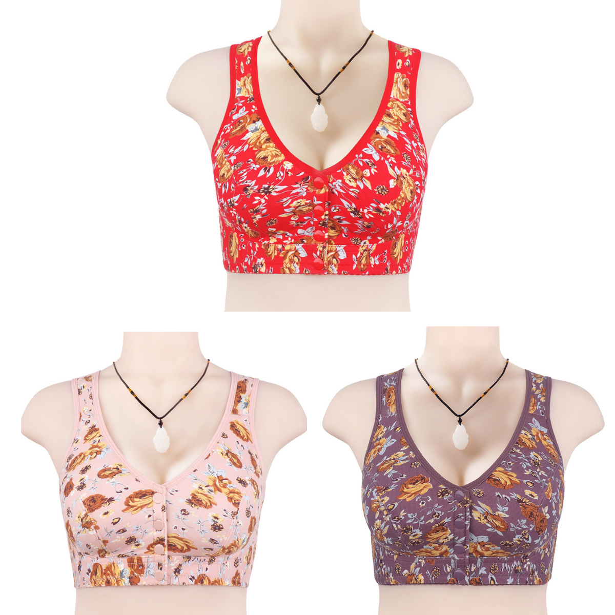 👙👙👙【Kupte 1 a získejte 2 zdarma】Nová podprsenka s měkkým předním potiskem, velká velikost podprsenka bez ocelových kroužků pro lidi středního a staršího věku